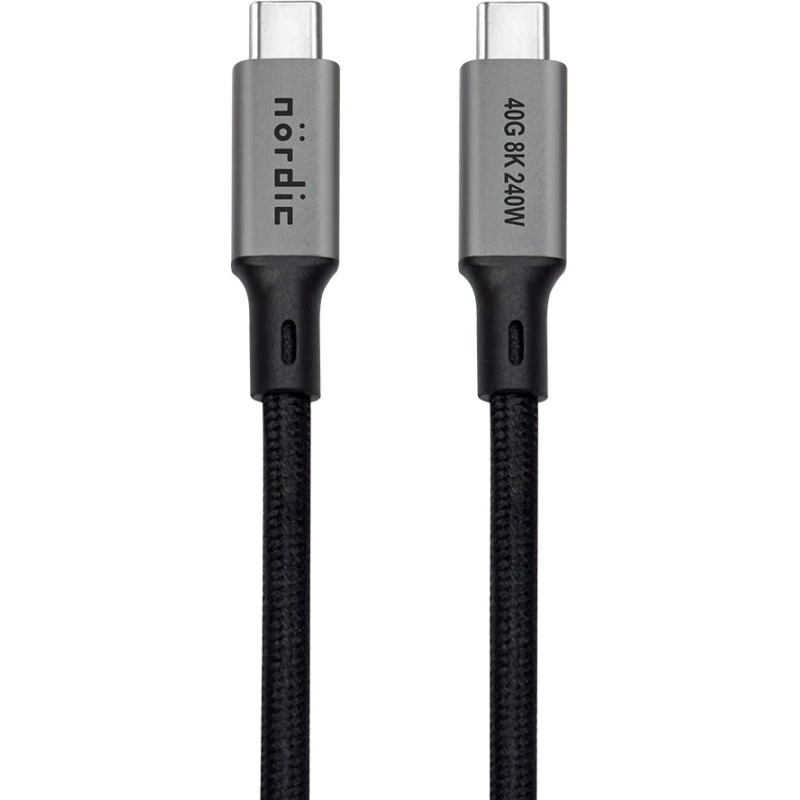 NÖRDIC USB4 USB-C til C kabel, 1m, 240W, 40Gbps, 8K, Grå