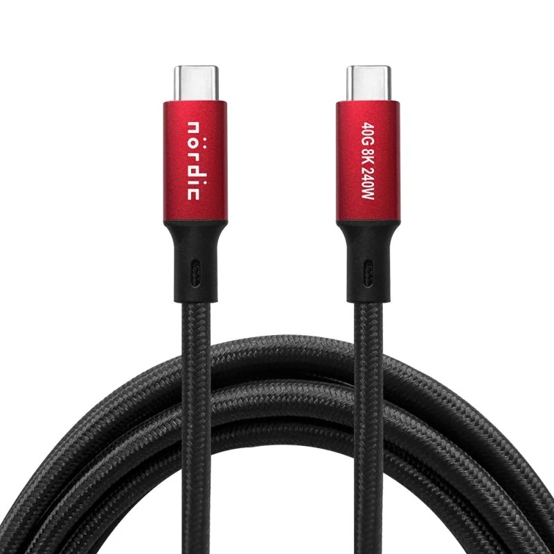 NÖRDIC USB4 USB-C til C kabel, 50 cm, rød, 240W, 40Gbps