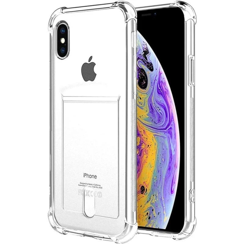 iPhone X / XS Gennemsigtig mobilcover med kortholder i TPU