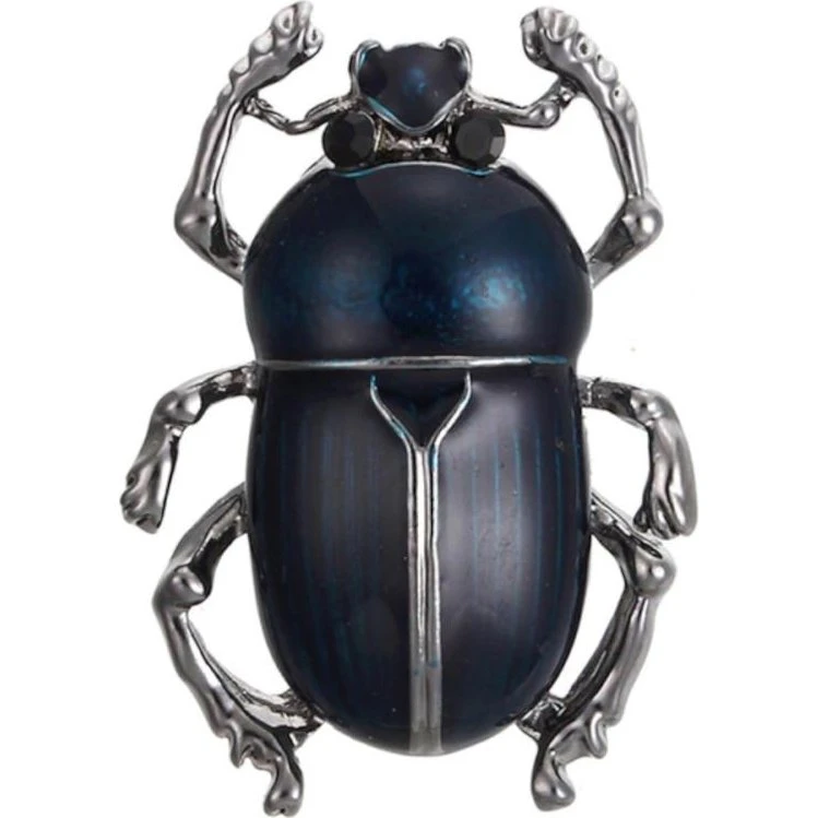 Skarabæ Broche - Blå/Sort Emalje - 25 x 20 mm