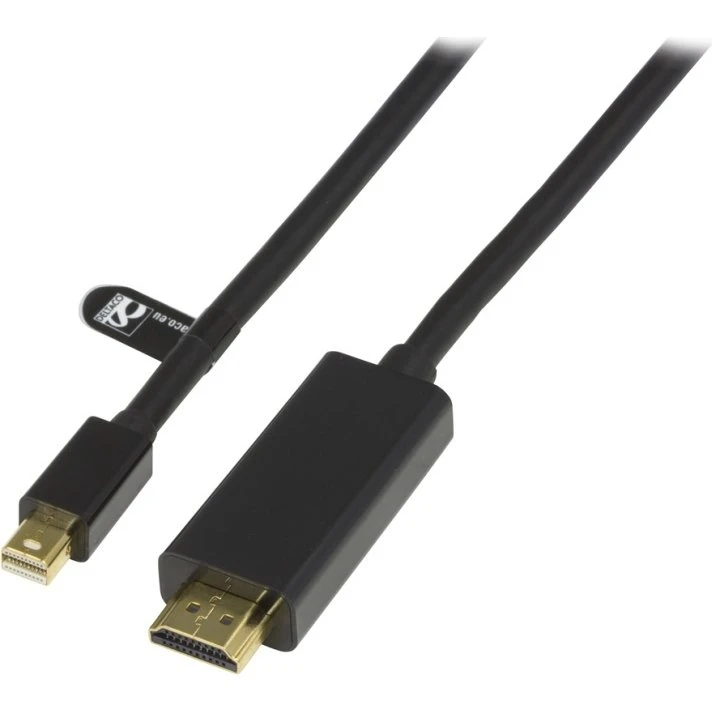 DELTACO Mini DisplayPort til HDMI kabel med lyd, 2m, sort