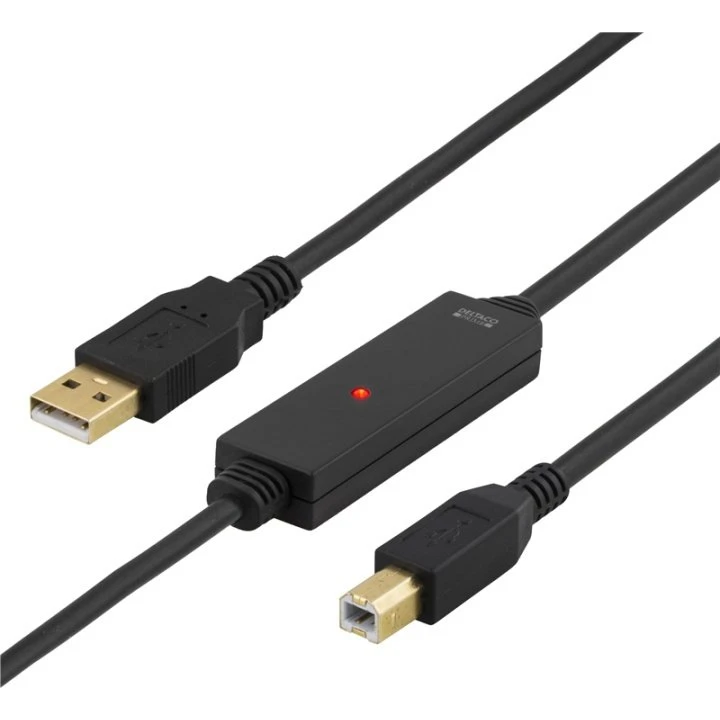 DELTACO PRIME USB 2.0 Kabel Type A til Type B, 5m, Sort