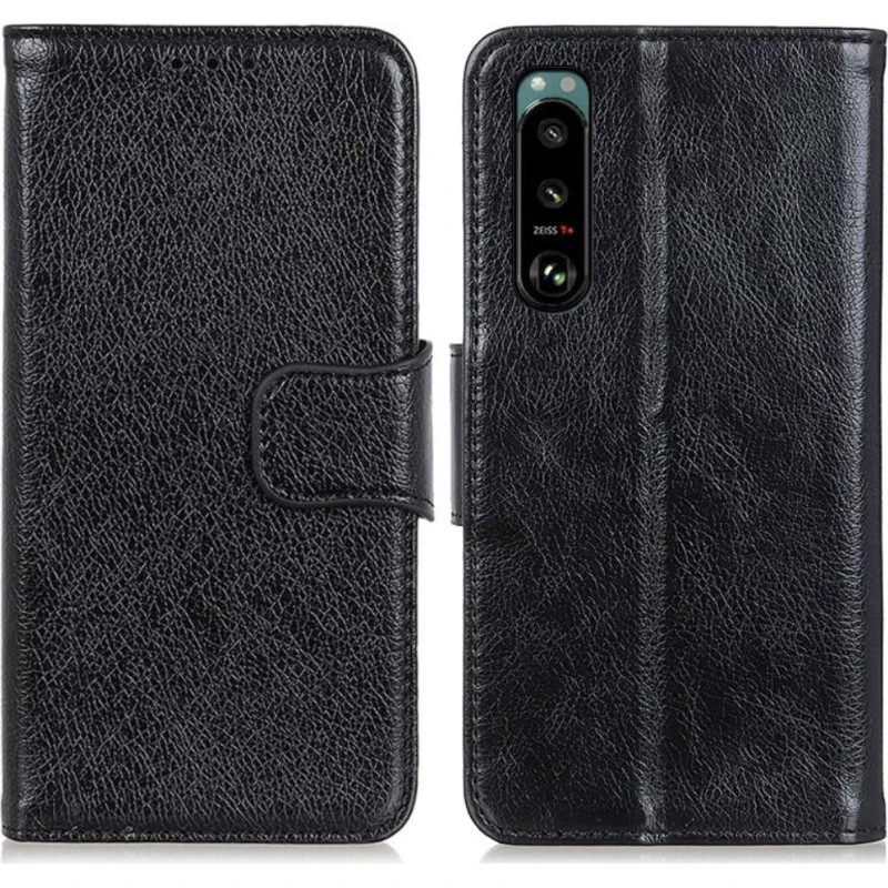Nappa Texture Split Wallet Stand Cover til Sony Xperia 5 III - Sort