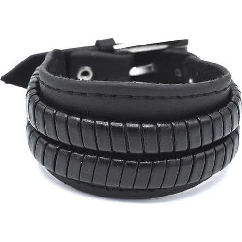 Sort læderarmbånd i ægte læder, 35 mm