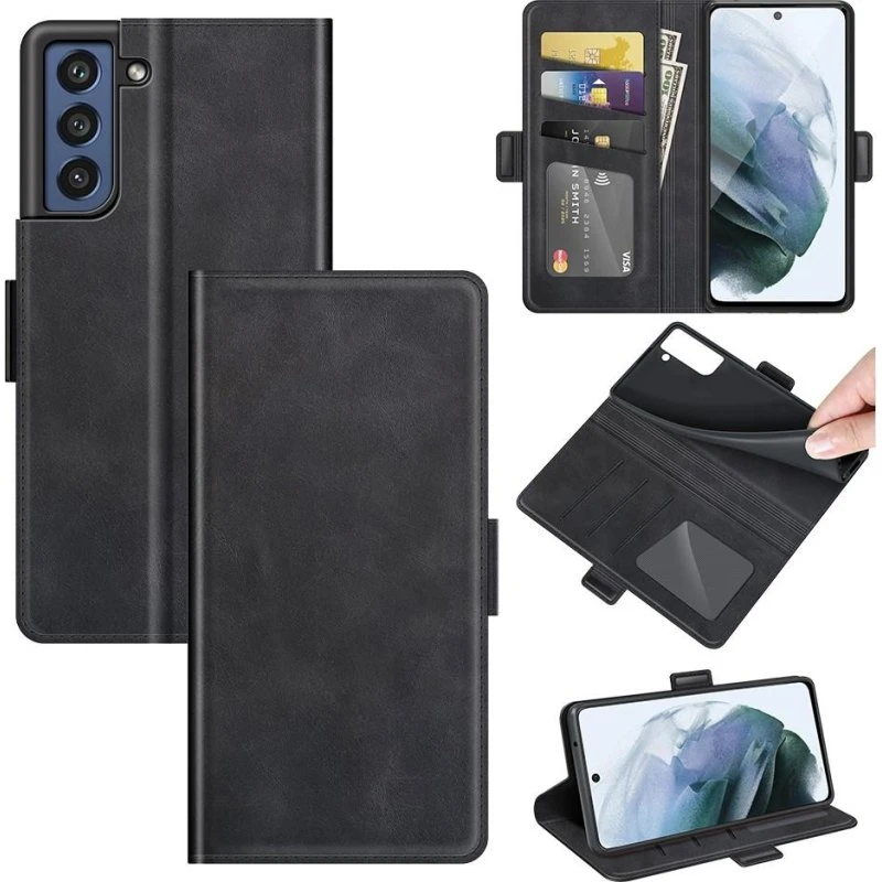 SKALO Samsung S21 FE Premium Wallet Flip Cover - Sort