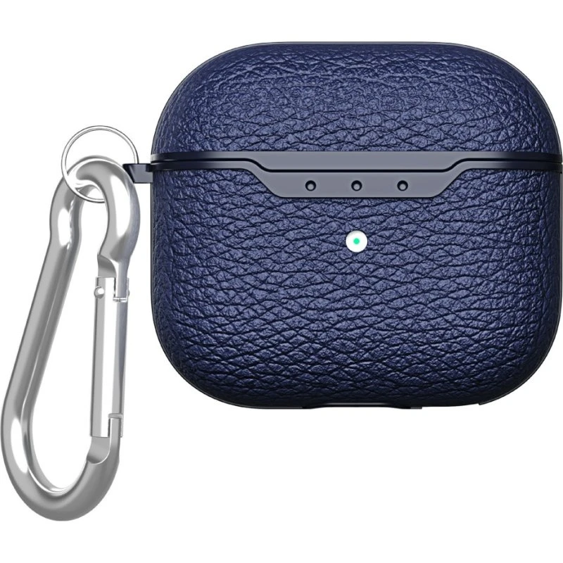 SKALO AirPods 4 Litchi Cover med karabinhage - Blå