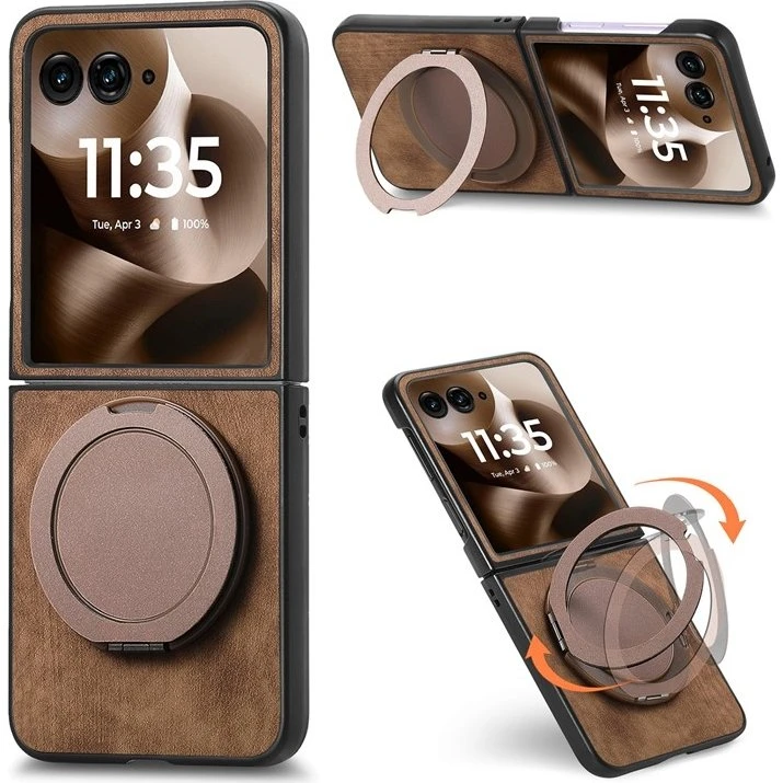 SKALO Motorola Razr 60 Ultra 5G D21 Retro PU-Læder Cover - Brun