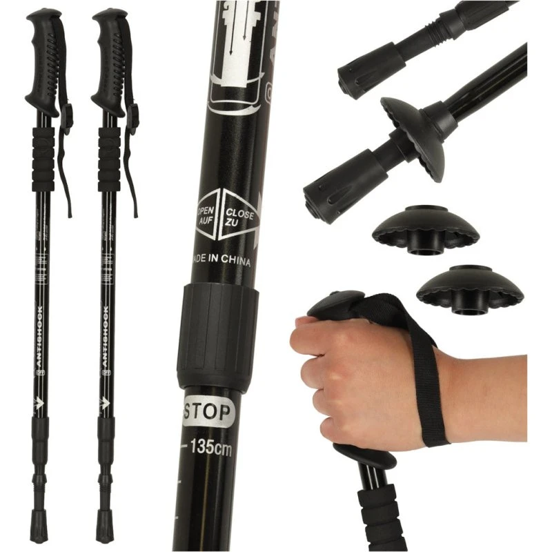 Vandrestave til Nordic Walking, foldbare, sort, 2 stk.
