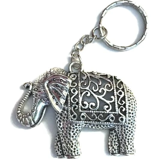 Elefant nøglering i tibetansk sølv - 10 cm