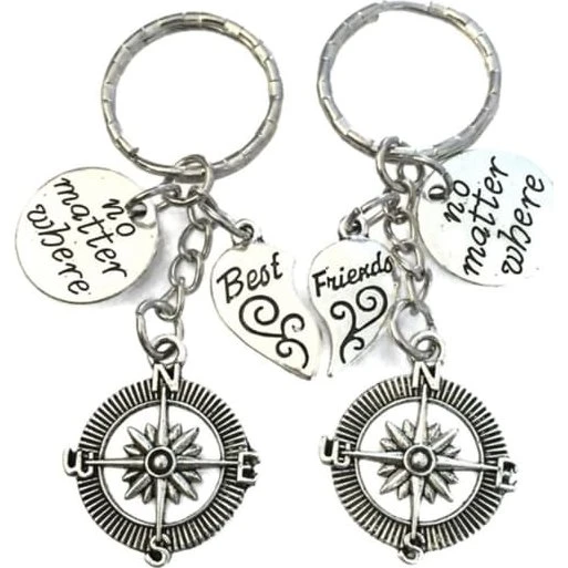 Best Friends Compass Nøglering - Sølvfarvet Metal