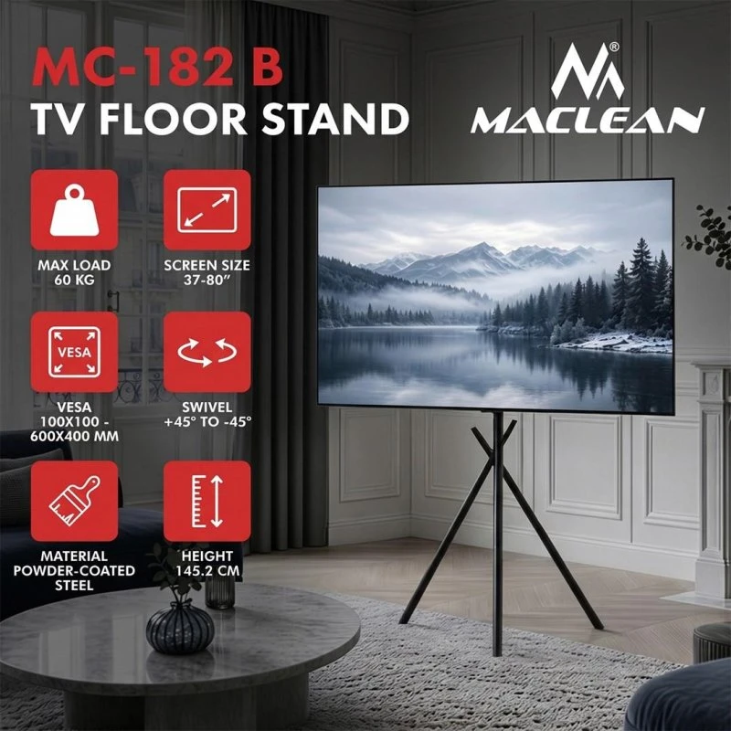 Maclean MC-182 B TV-gulvstativ til 37-80" skærme - Sort
