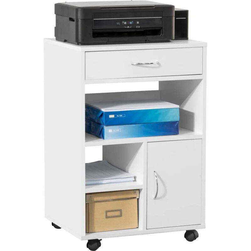 SoBuy FBT106-W sofabord med skuffe og hjul, hvid 50x75x40