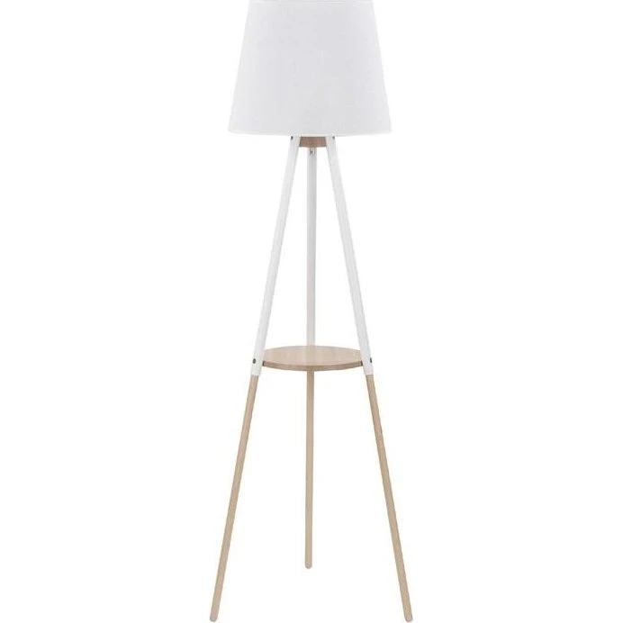 Vaio 698 Gulvlampe med hylde, hvid stof og træ