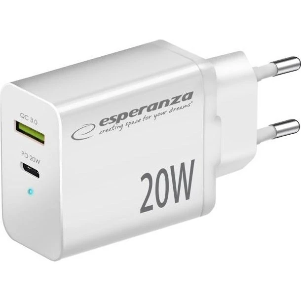 Esperanza EZC105W Vægoplader 20W - Hvid