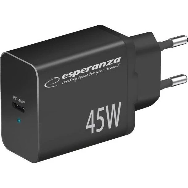 Esperanza USB-C vægoplader 45W - Sort