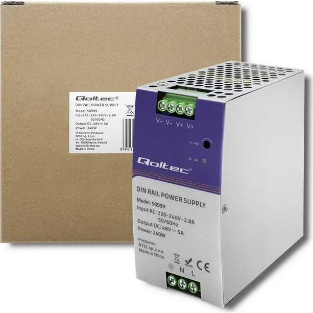 Qoltec Strømforsyning til DIN-skinne - 240 W, 48 V, 5 A