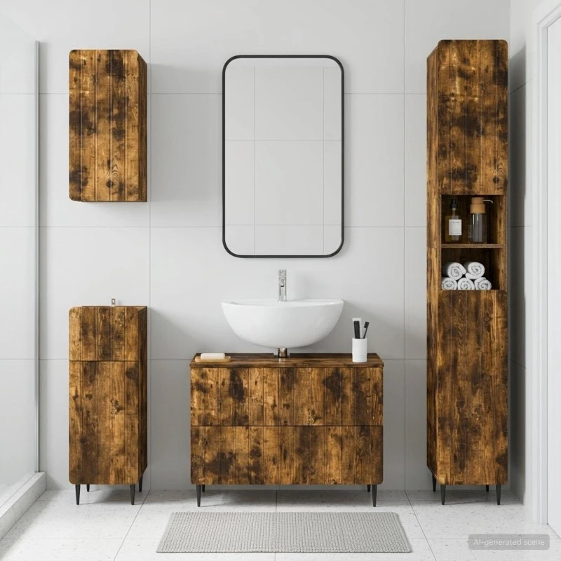 vidaXL ZWOLLE Badeværelsesskab Sæt, 4 dele, Røget eg