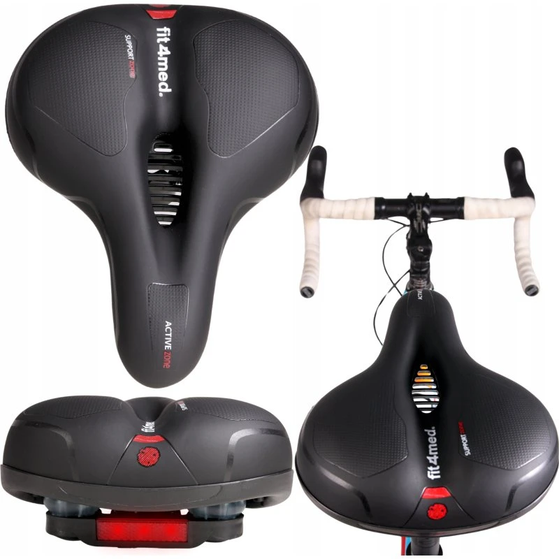 Bred cykelsadel med blød memory foam og støddæmpende fjedre
