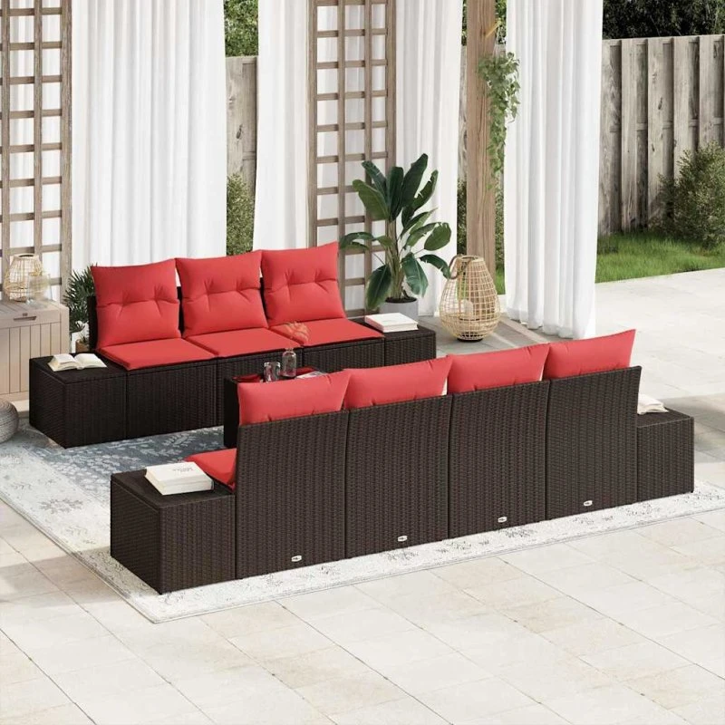 vidaXL Havesofa Sæt 8 stk. Polyrattan - Beige og Rød