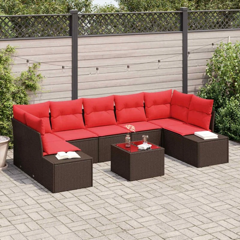 vidaXL Havesofa Sæt 8 stk. Polyrattan Beige og Rød