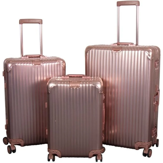Aluminiums kuffertsæt 3 stk. Rosa-guld med TSA-lås