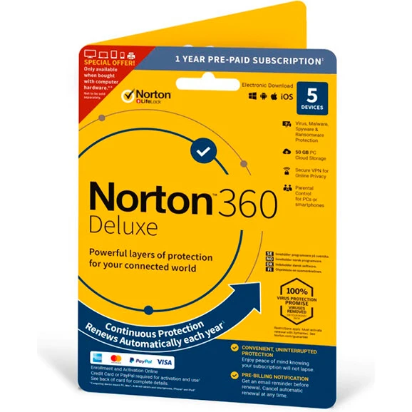 Norton 360 Deluxe 50GB (Nordic) 1 bruger 5 enheder 12 mdr