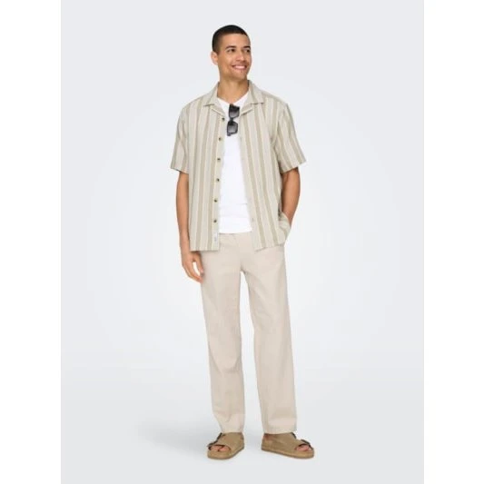 ONLY & SONS Loose Fit Hørbukser i beige til herre