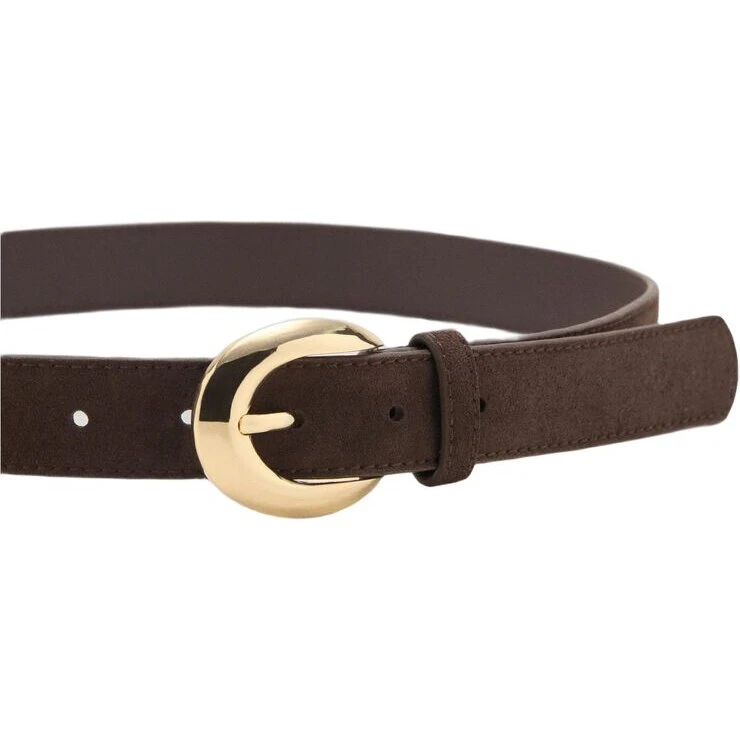 Mango læderbælte med ovalt spænde, brun