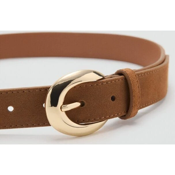 Mango læderbælte med ovalt spænde, brun