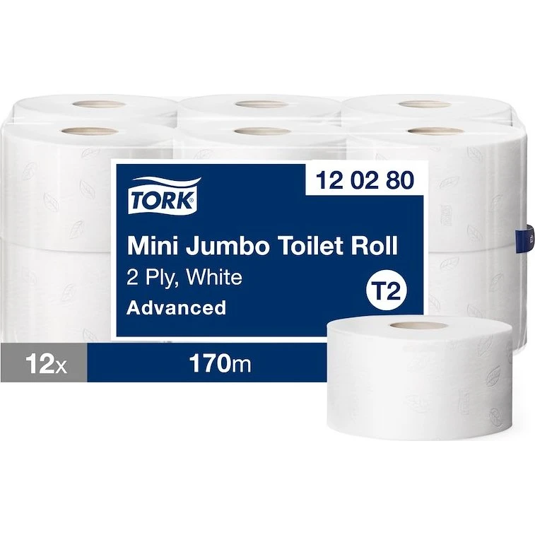 Tork Mini Jumbo T2 Toiletpapir 2-lags Hvid 12 x 170m