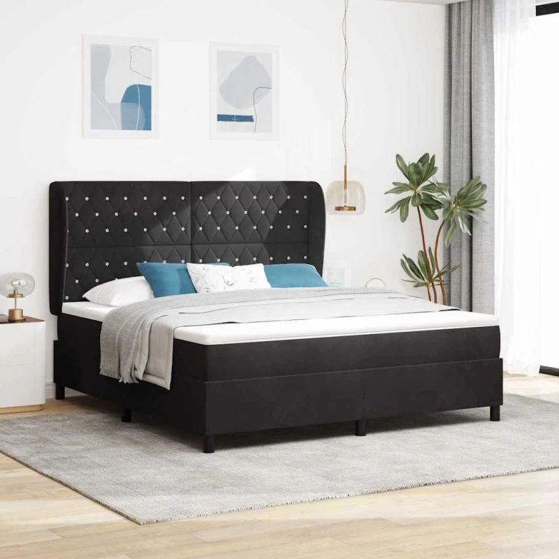 vidaXL Boxspring seng med madras, sort fløjl, 180 x 200 cm