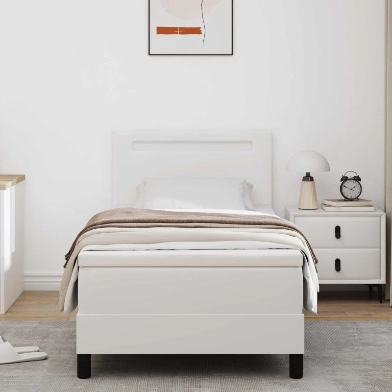 vidaXL Box spring seng med madras og LED-hovedgavl, hvid 90x190 cm