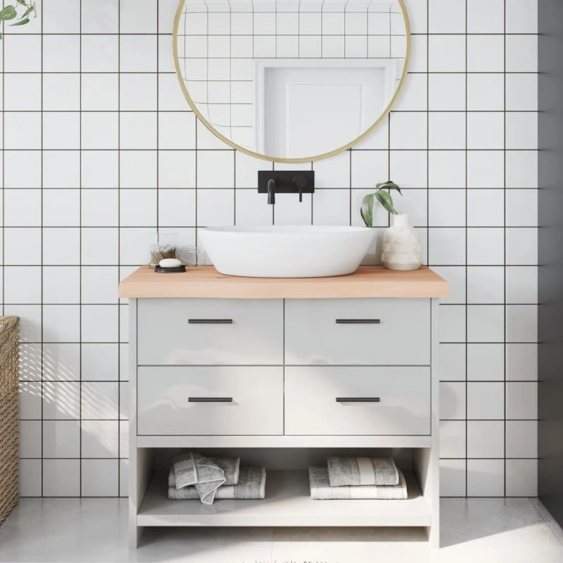 vidaXL Bordplade til badeværelse 100x30x(2-6)cm i massivt egetræ