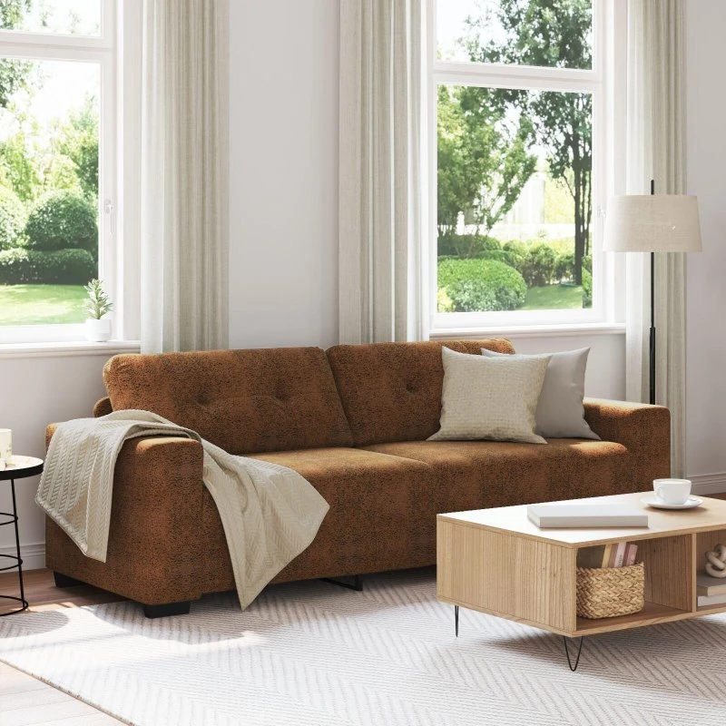 3-personers sofa i brun faux læder - 220 cm