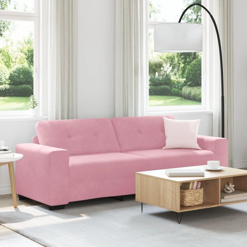 3-personers sofa i fløjl - lyserød, 220 cm