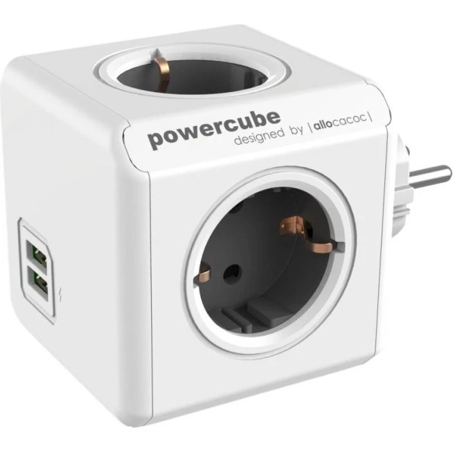 Allocacoc PowerCube GT-679 - 4 udtag & 2 USB - Grå