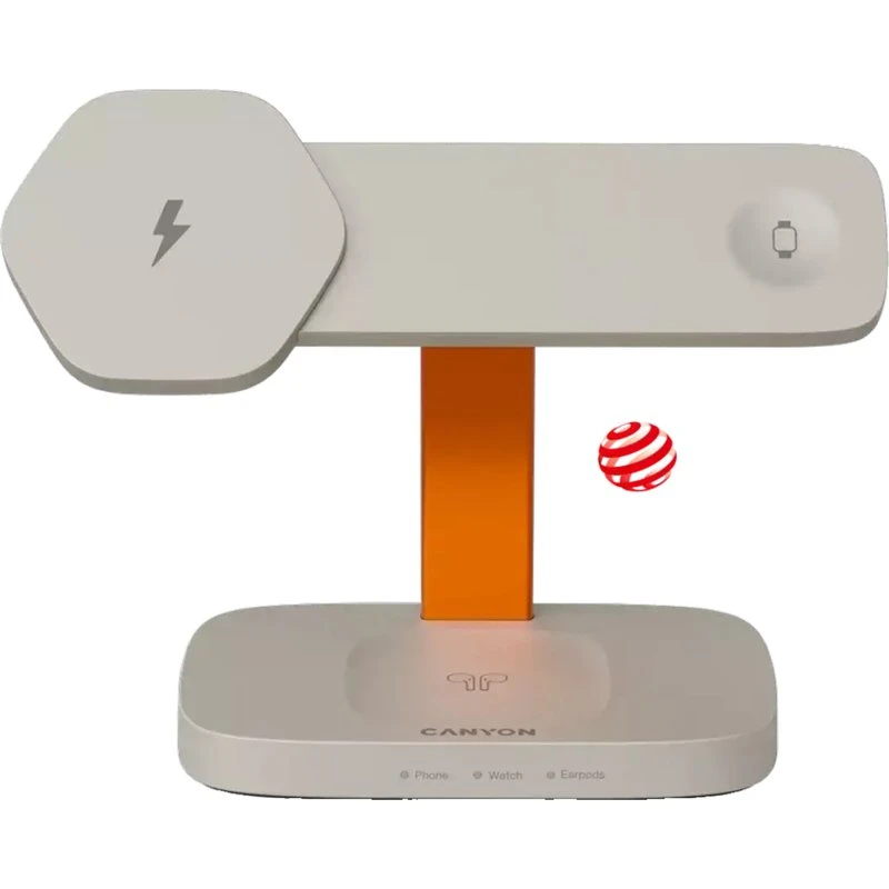 Canyon Hexagon 3-i-1 Trådløs Oplader 15W - Grå/Orange