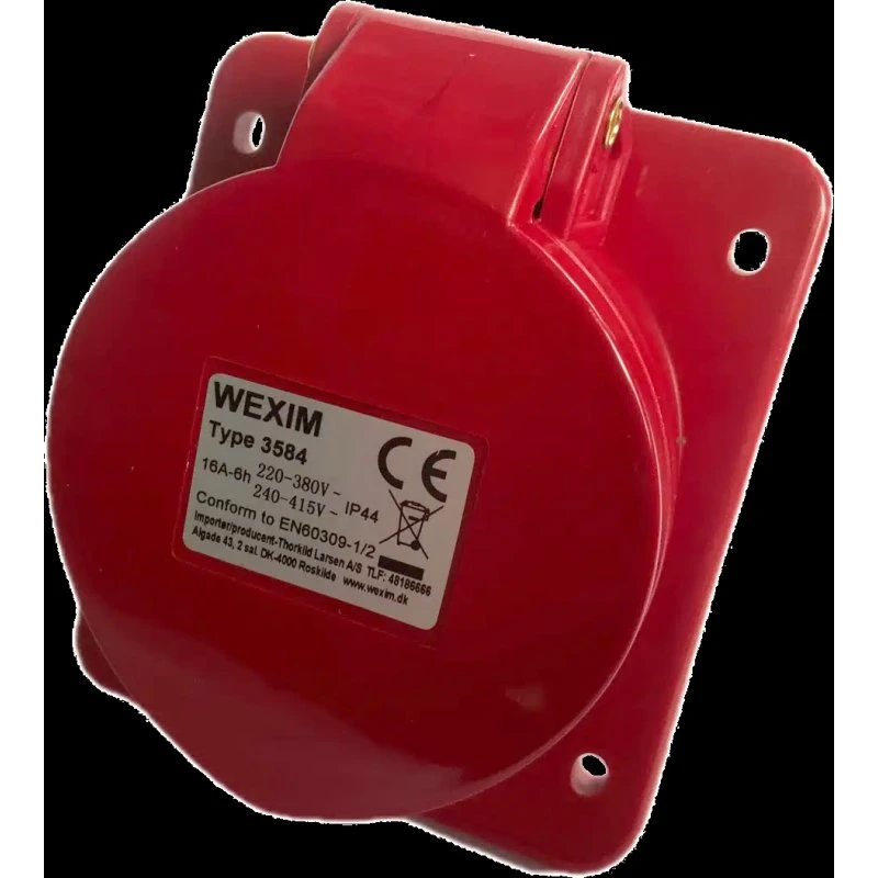 CEE Wexim skråt vægudtag 5P 16A 400V IP44 90x80mm