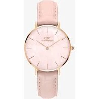 Daniel Wellington Petite York 28 mm, sort skive, brun læder