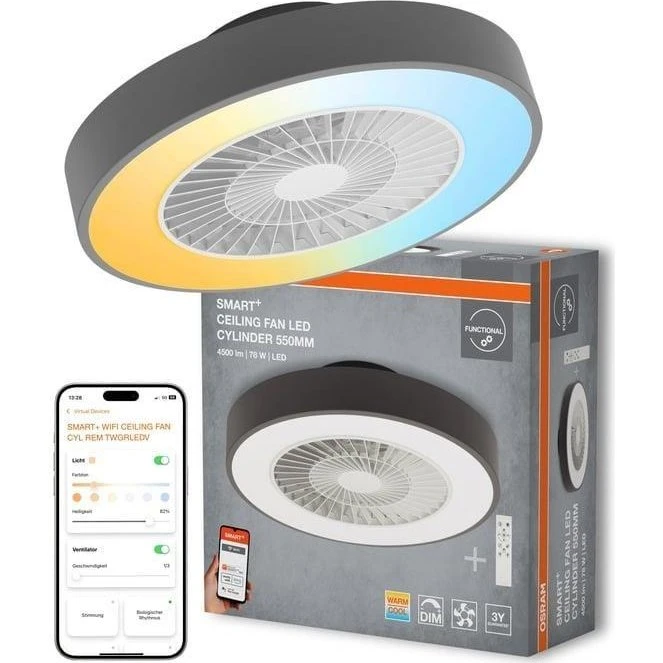 Ledvance Smart WiFi loftventilator med LED Cylinder 76W Ø55 cm