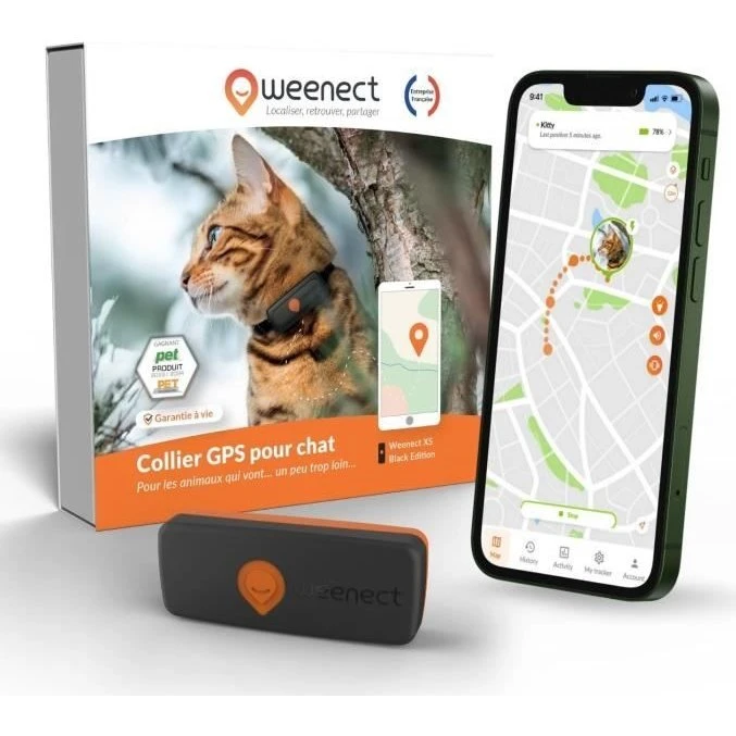 Weenect XS GPS-tracker til katte - Sort (2023 model)