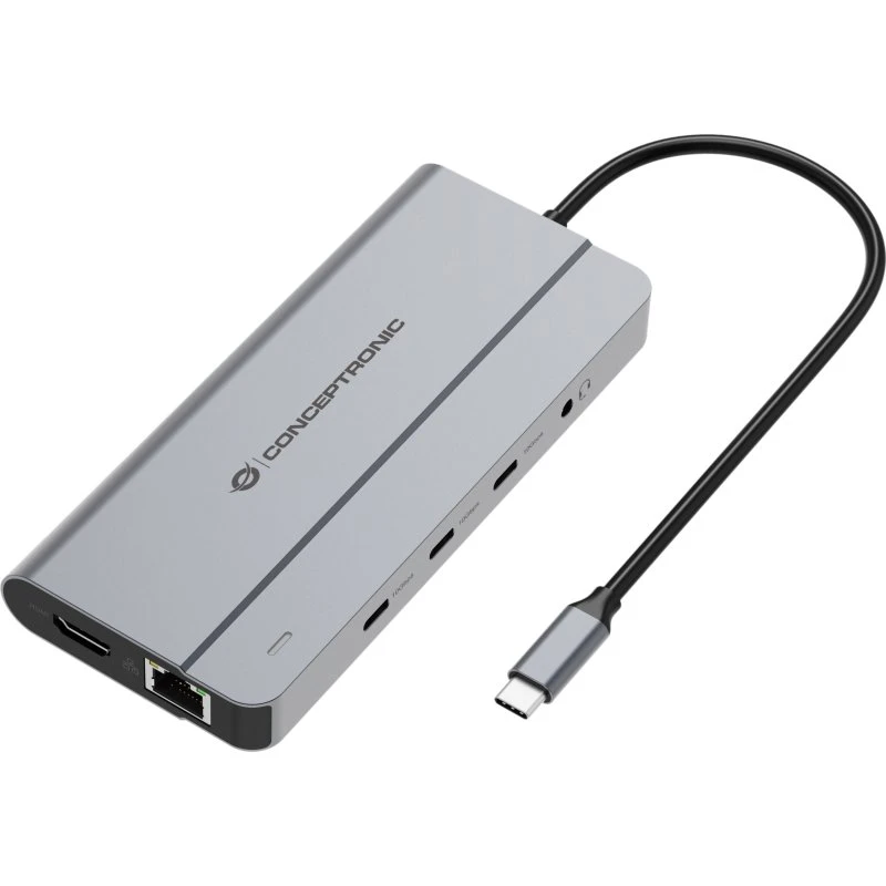 Conceptronic DONN34G 10-i-1 USB-C Dockingstation - Grå