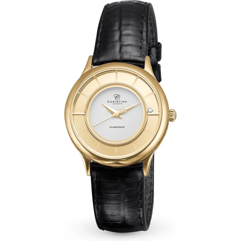 Christina Collect Gulddublé stål dameur med hvid skive & diamant