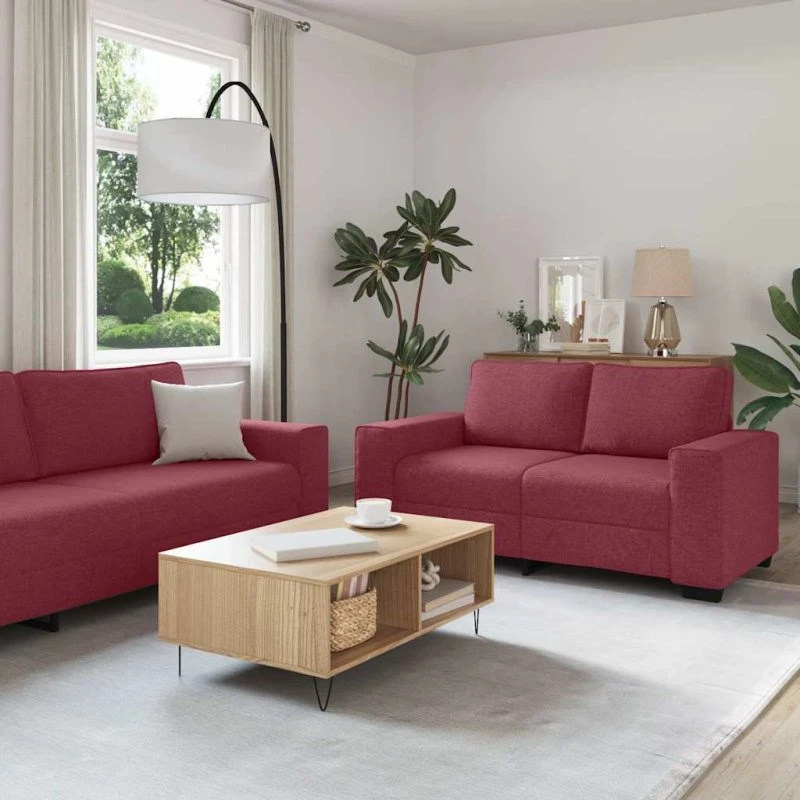 vidaXL 3-delt sofasæt med hynder i vinrødt stof