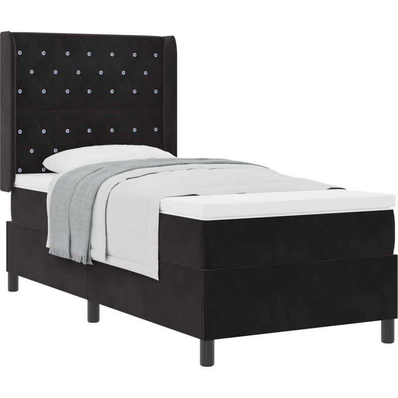 vidaXL Box spring seng med madras, Sort Fløjl, 90 x 190 cm