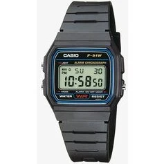 Casio Timeless F-91W-1YEG – sort digitalur med blå kant