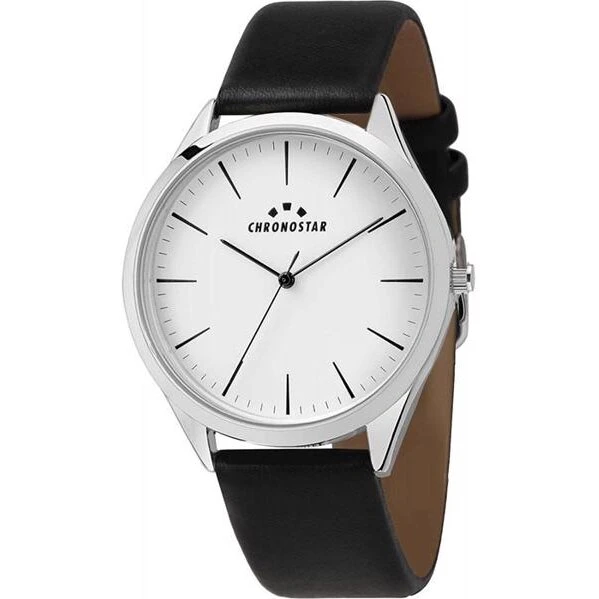 Chronostar Marshall R3751245014 – IP-stål 42 mm, hvid skive, sort læder