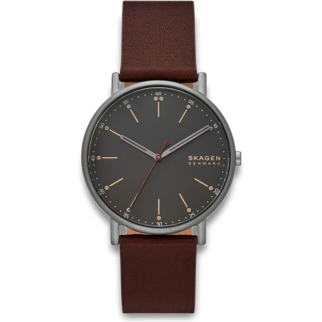 Skagen Signatur SKW6860 40 mm Cherry Wood brun læderrem, sort skive