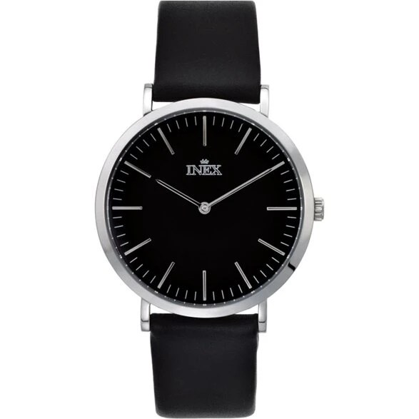 Inex A69464S5I herreur – rustfrit stål, sort skive, læderrem