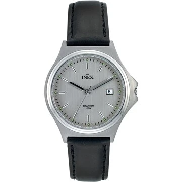 Inex A69505T3I Titanium herreur, sølv skive, sort læderrem